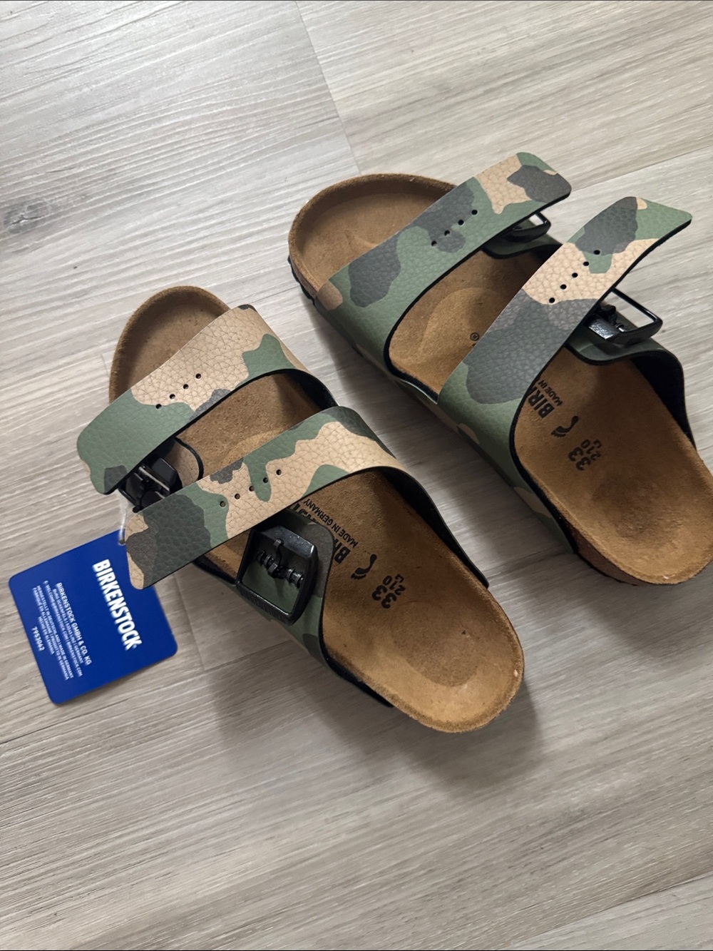 Birkenstock Kids' Arizona Camo Green and Tan Two-Strap Sandals